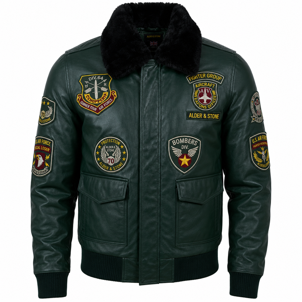 Alder & Stone Men's Aviator Bomber Jacket - Green