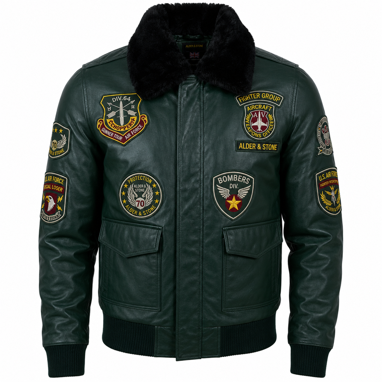 Alder & Stone Men's Aviator Bomber Jacket - Green