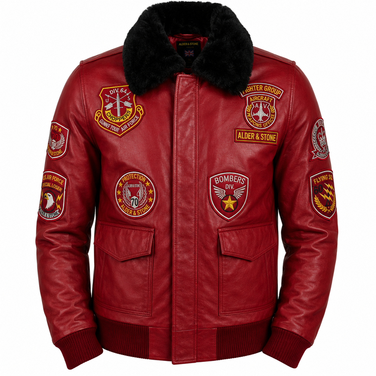 Alder & Stone Men's Aviator Bomber Jacket - Red
