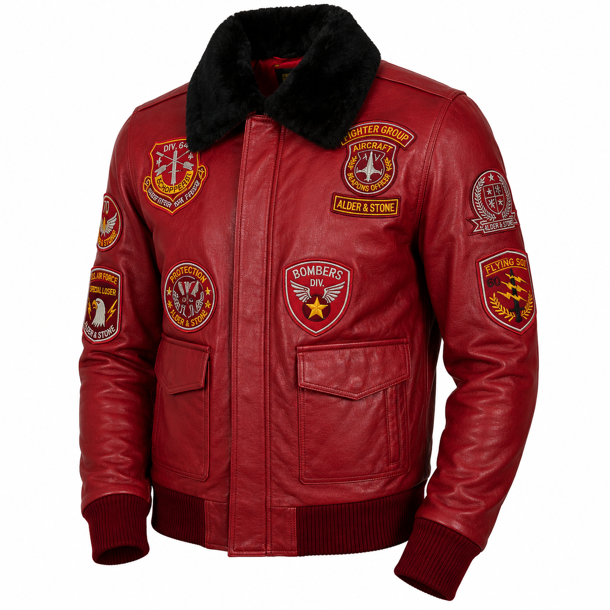 Alder & Stone Men's Aviator Bomber Jacket - Red