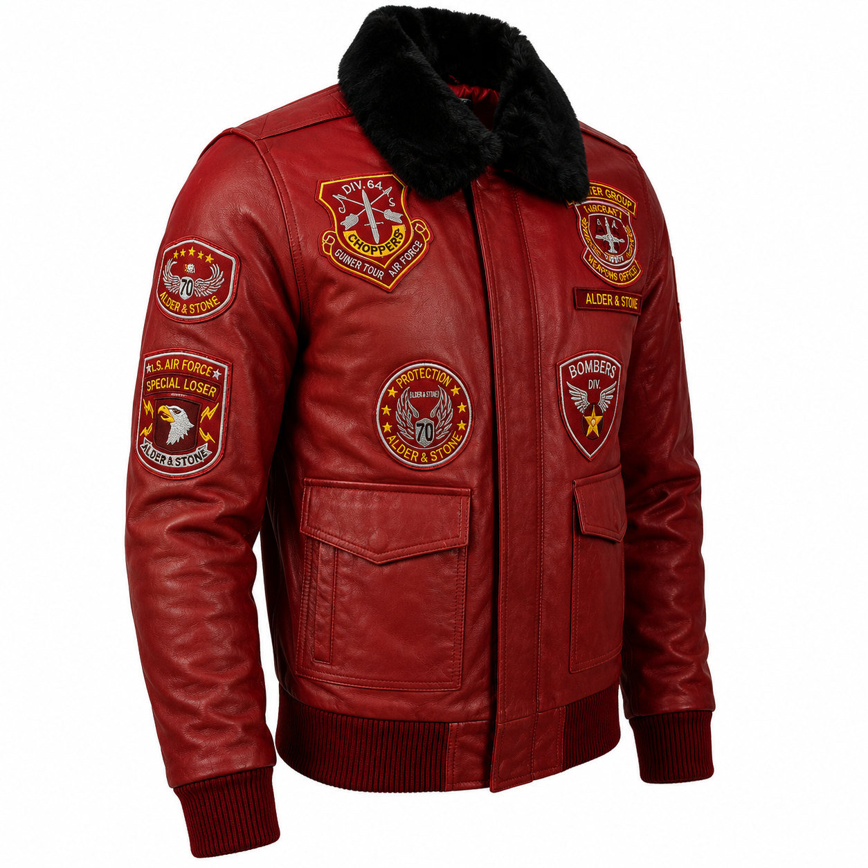Alder & Stone Men's Aviator Bomber Jacket - Red
