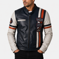 Alder & Stone Men's Retro Biker Jacket - Navy/White