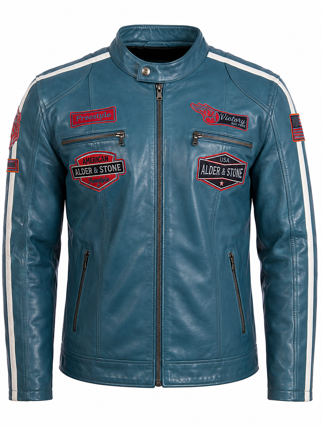 Alder & Stone Men's Racing Biker Jacket - Denim Blue