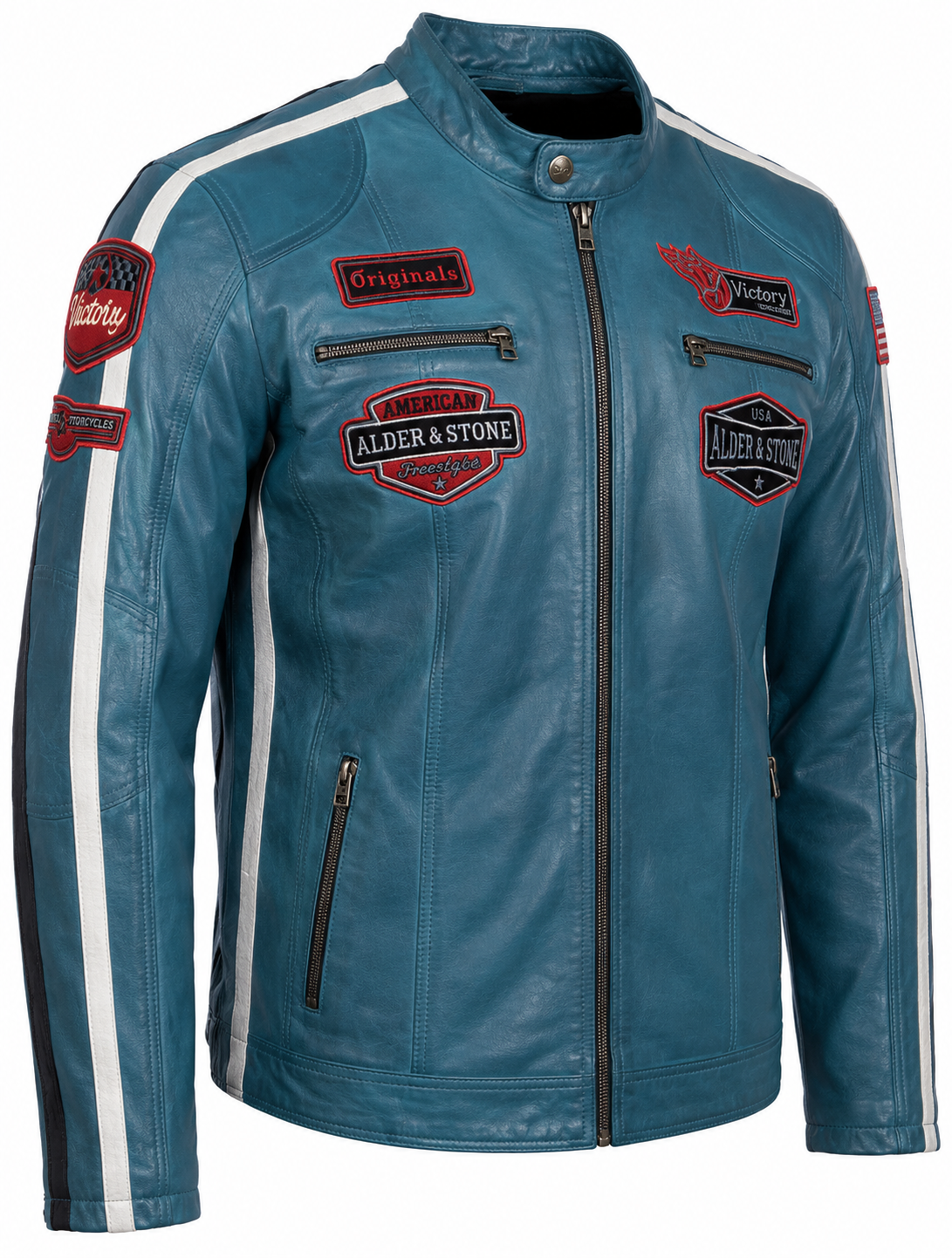 Alder & Stone Men's Racing Biker Jacket - Denim Blue