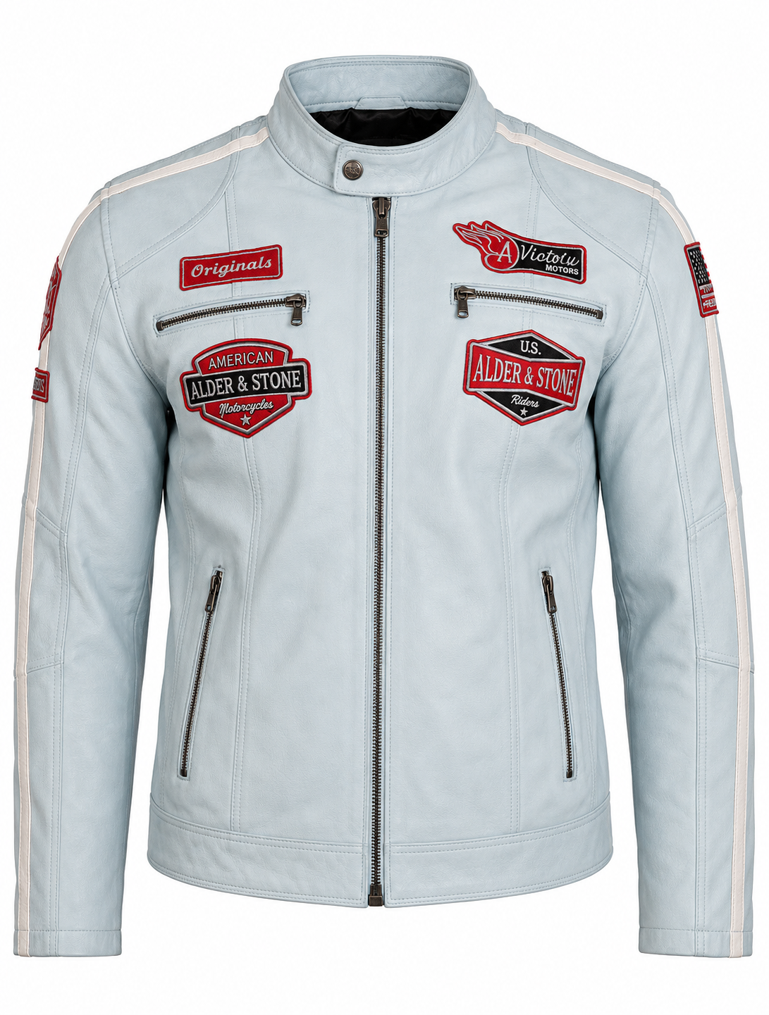 Alder & Stone Men's Racing Biker Jacket - Sky Blue