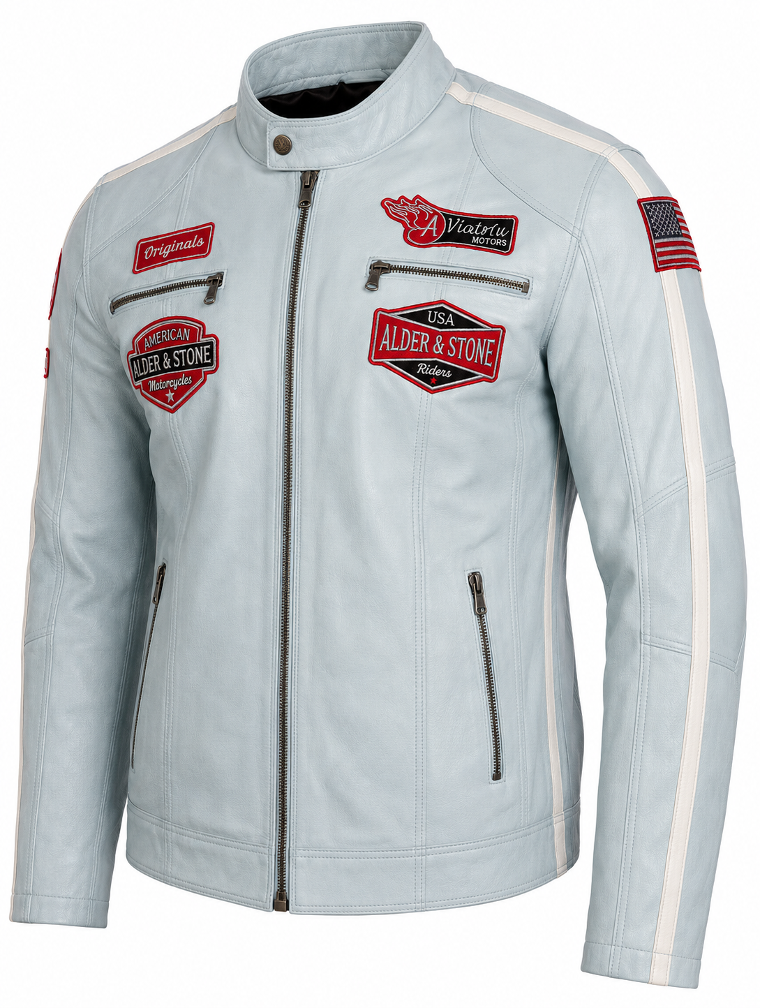 Alder & Stone Men's Racing Biker Jacket - Sky Blue