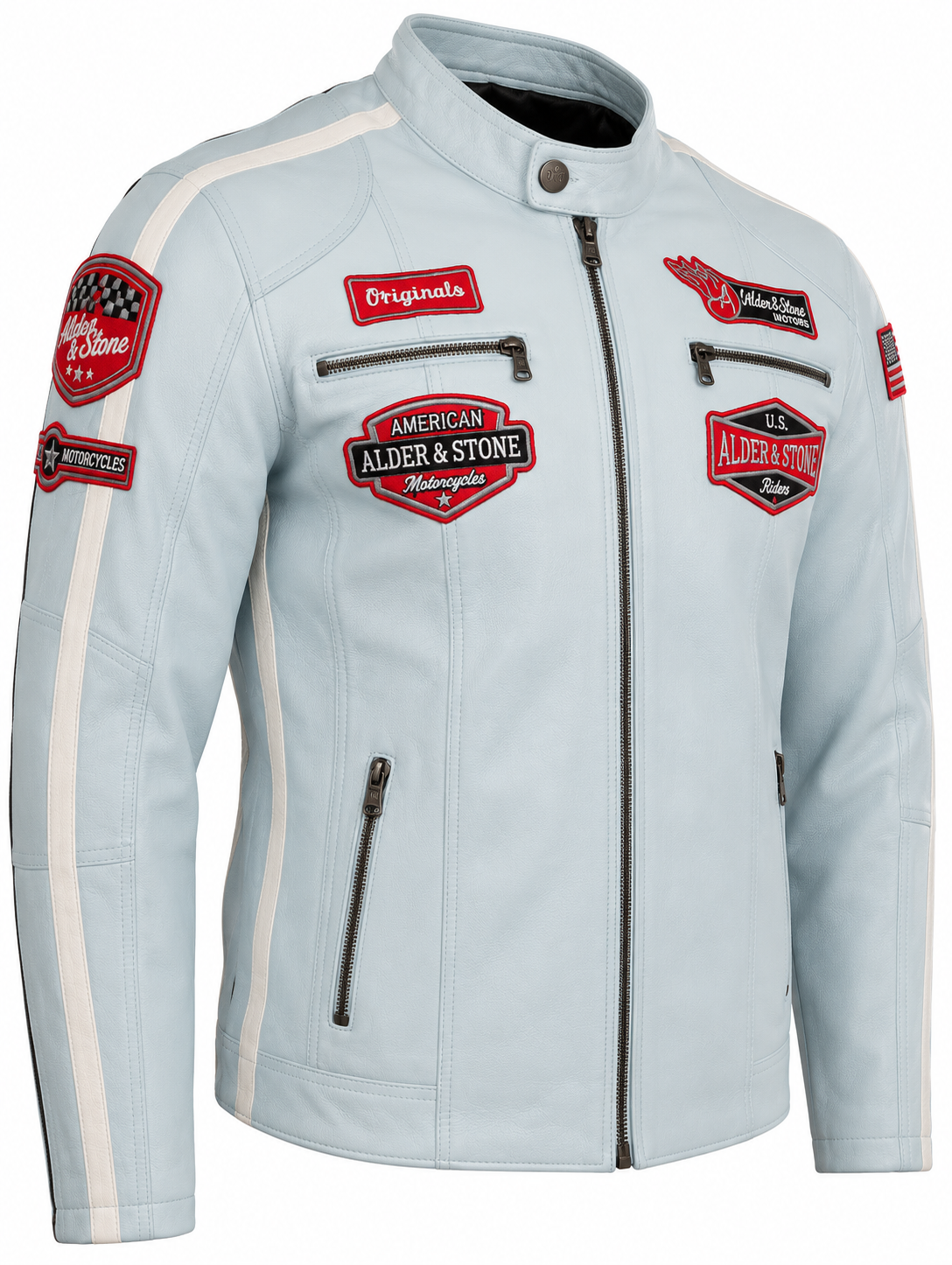 Alder & Stone Men's Racing Biker Jacket - Sky Blue