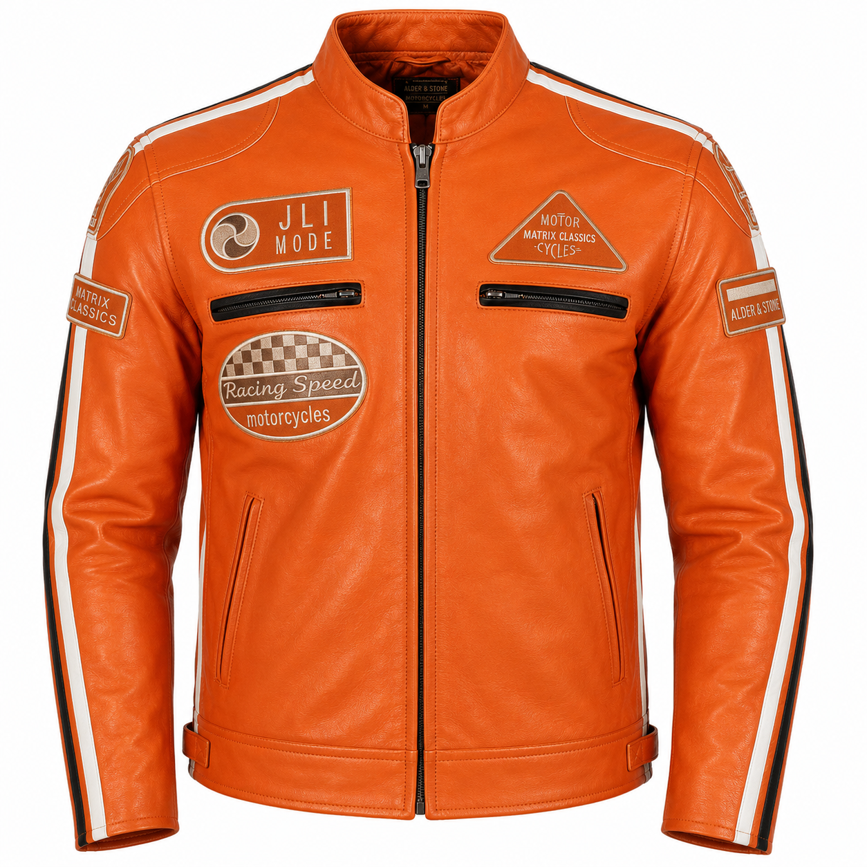 Alder & Stone Men's Racing Biker Jacket - Light Orange