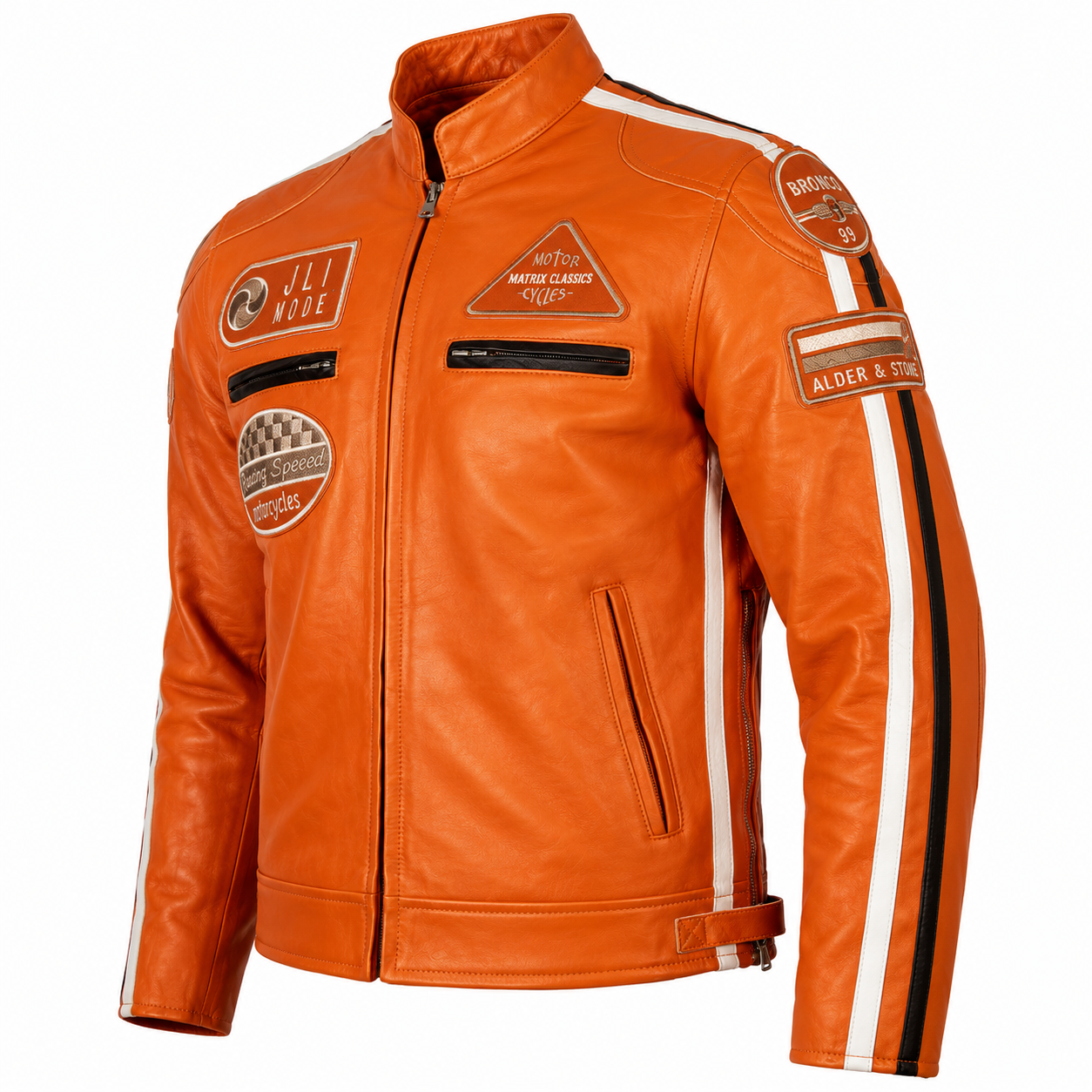 Alder & Stone Men's Racing Biker Jacket - Light Orange