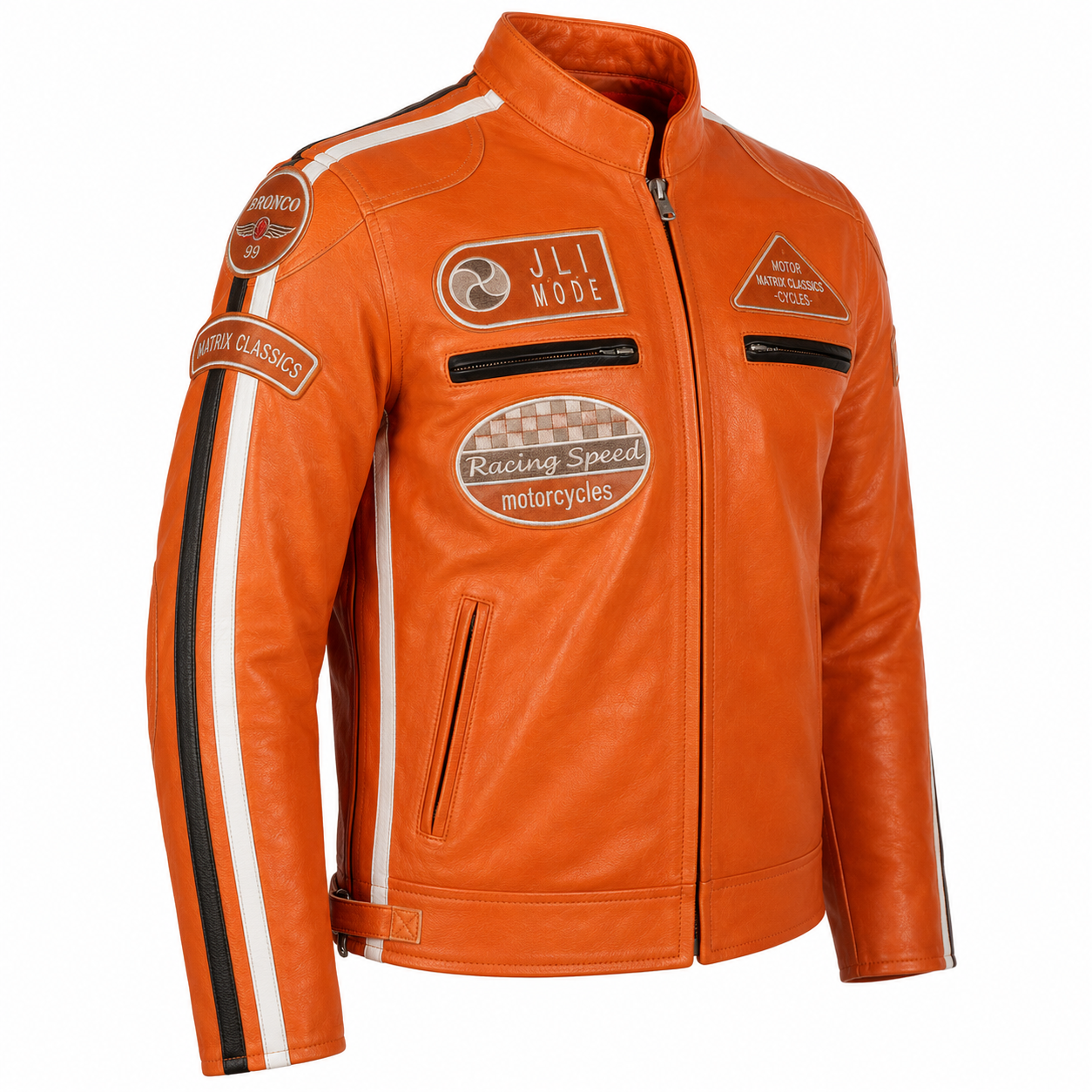 Alder & Stone Men's Racing Biker Jacket - Light Orange