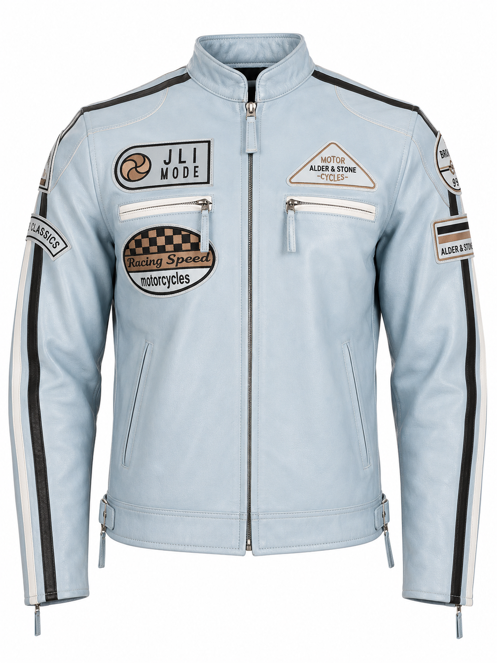 Alder & Stone Men's Racing Biker Jacket - Sky Blue