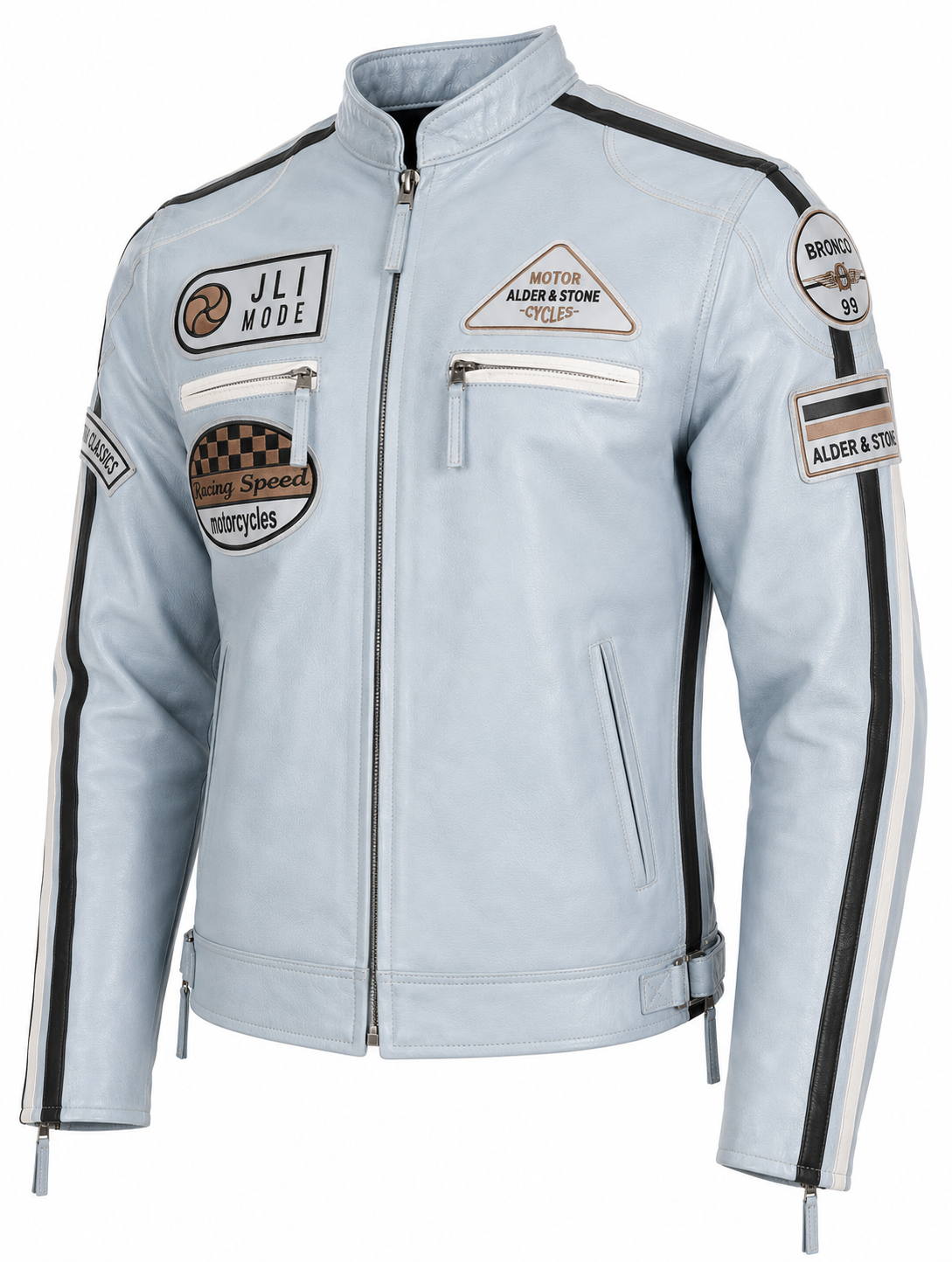 Alder & Stone Men's Racing Biker Jacket - Sky Blue