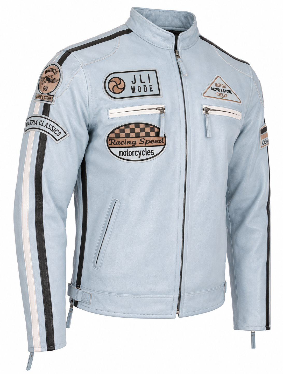 Alder & Stone Men's Racing Biker Jacket - Sky Blue
