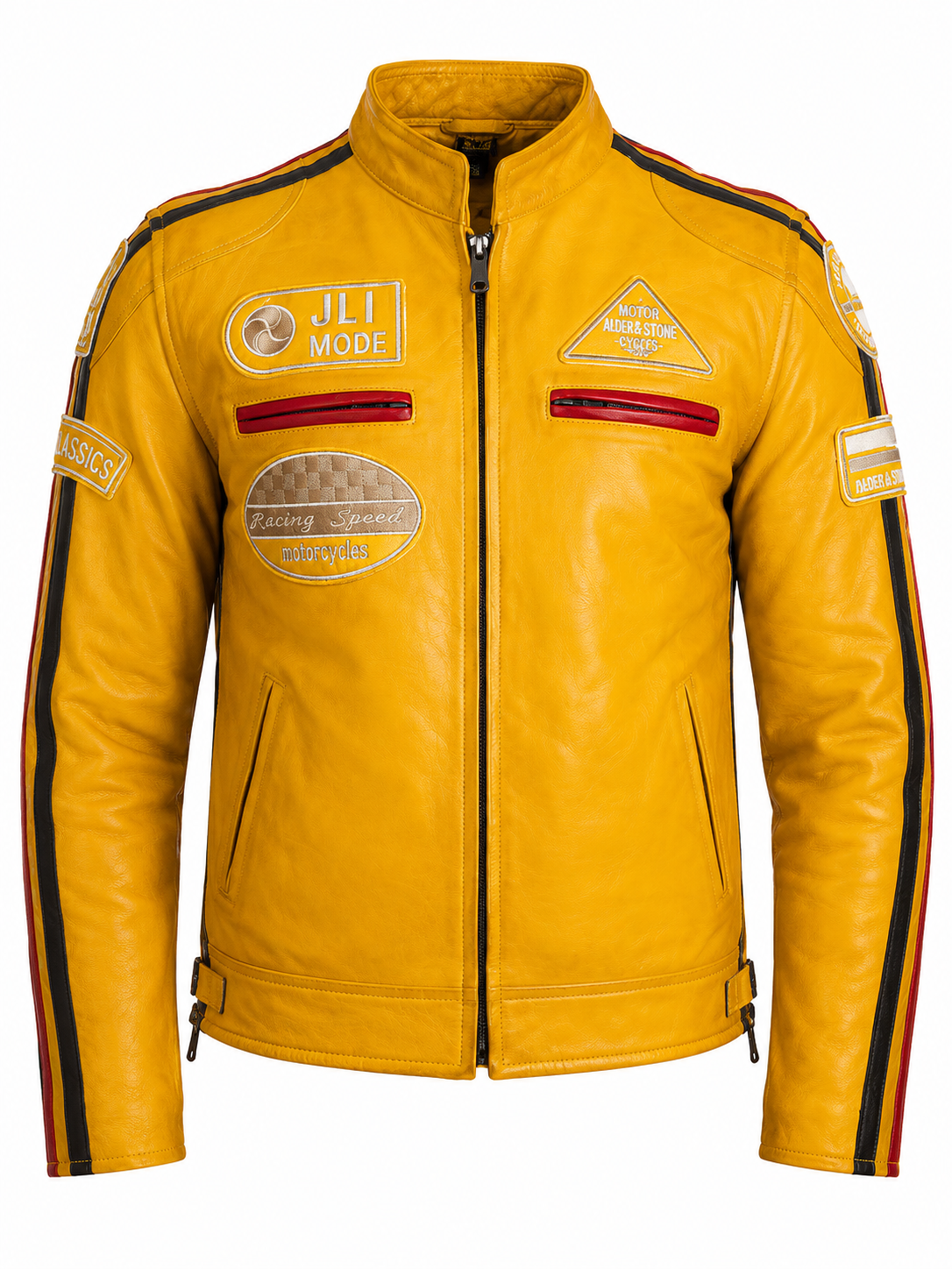 Alder & Stone Men's Racing Biker Jacket - Yellow