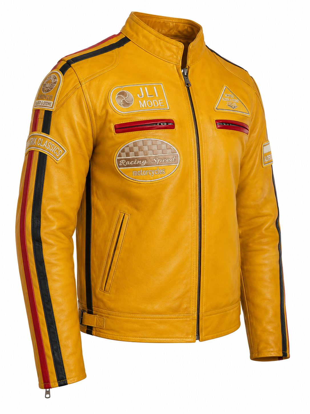 Alder & Stone Men's Racing Biker Jacket - Yellow