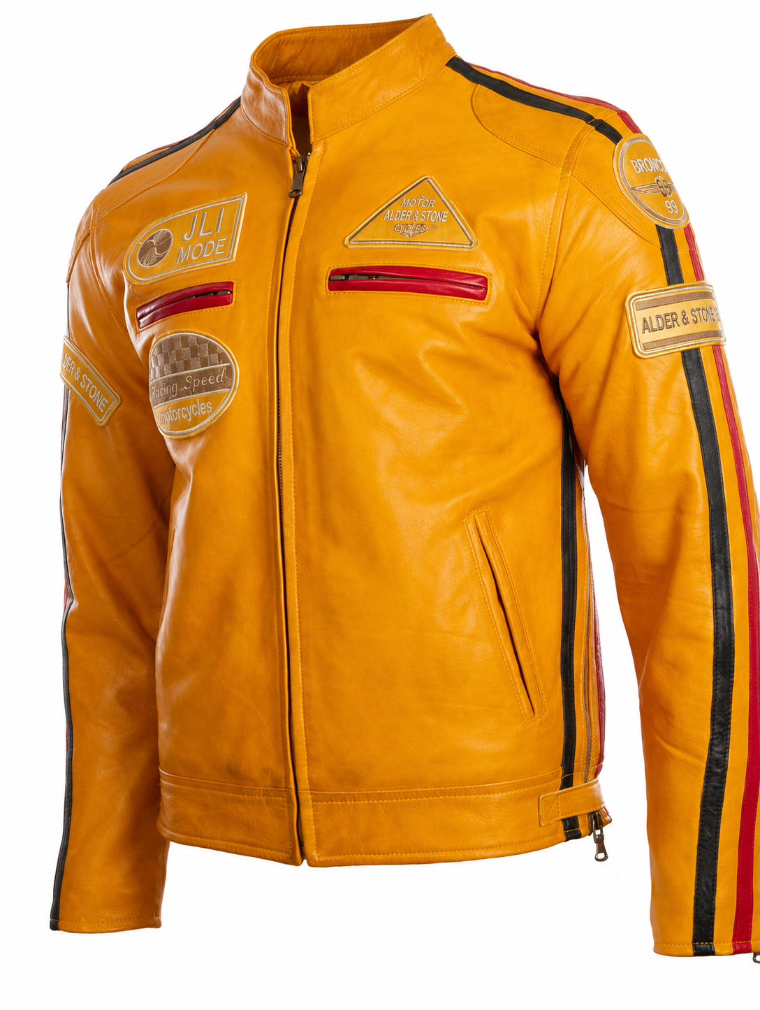 Alder & Stone Men's Racing Biker Jacket - Yellow