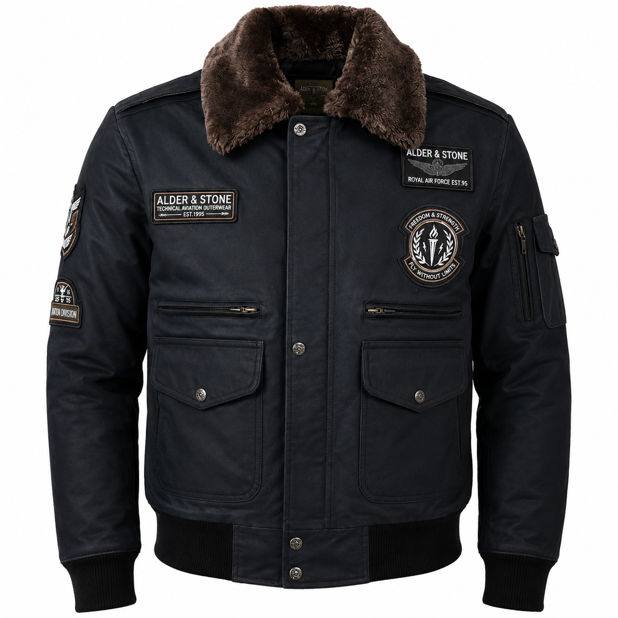 Alder & Stone Men's Aviator Patch Bomber Jacket - Skipper Brown
