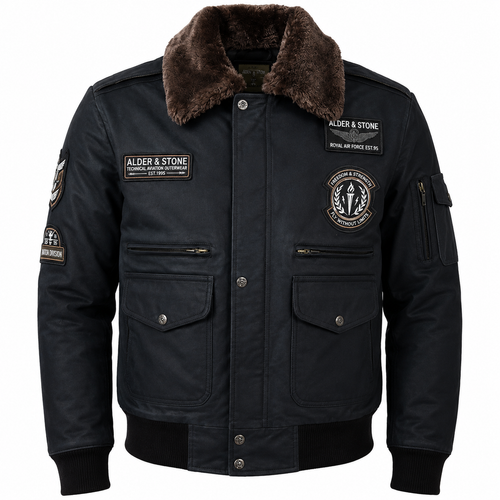 Alder & Stone Men's Aviator Patch Bomber Jacket - Skipper Brown