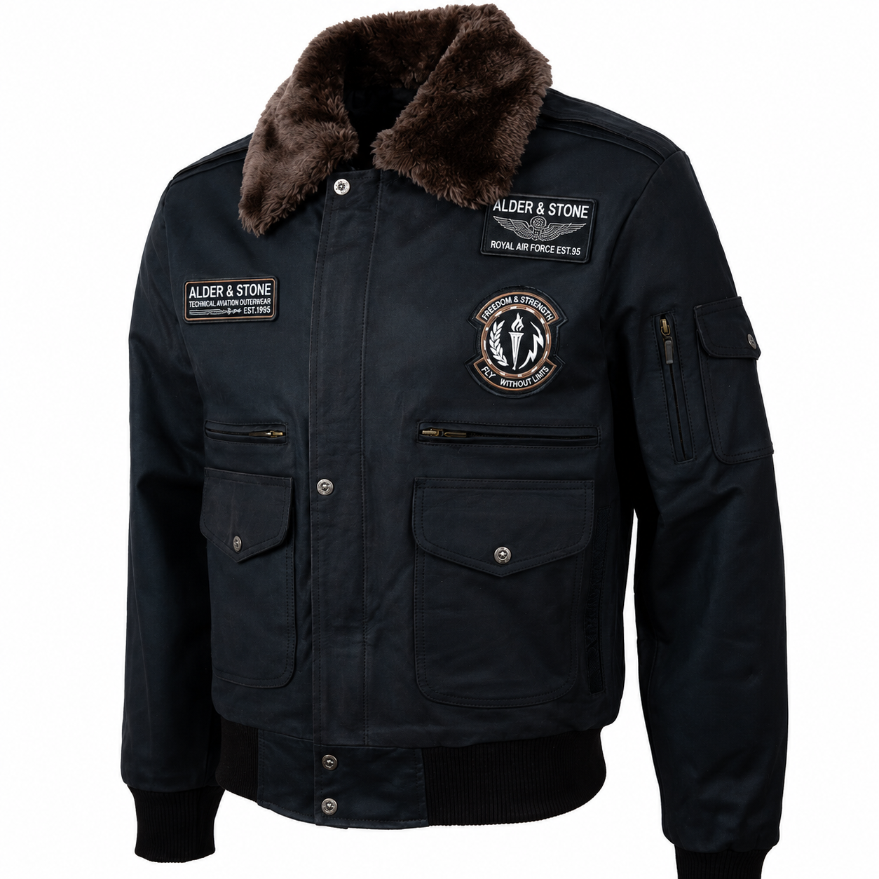 Alder & Stone Men's Aviator Patch Bomber Jacket - Skipper Brown