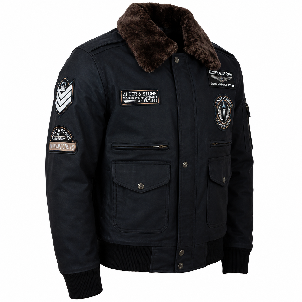 Alder & Stone Men's Aviator Patch Bomber Jacket - Skipper Brown