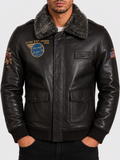 Alder & Stone Men's Aviator Bomber Jacket - Black/Snowtop Fur