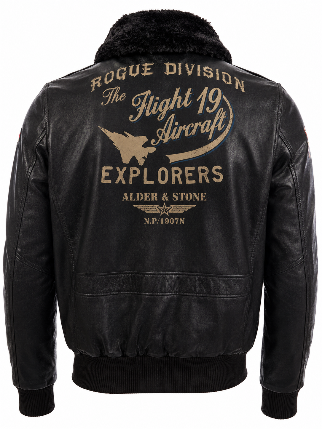 Alder & Stone Men's Aviator Bomber Jacket - Black/Snowtop Fur