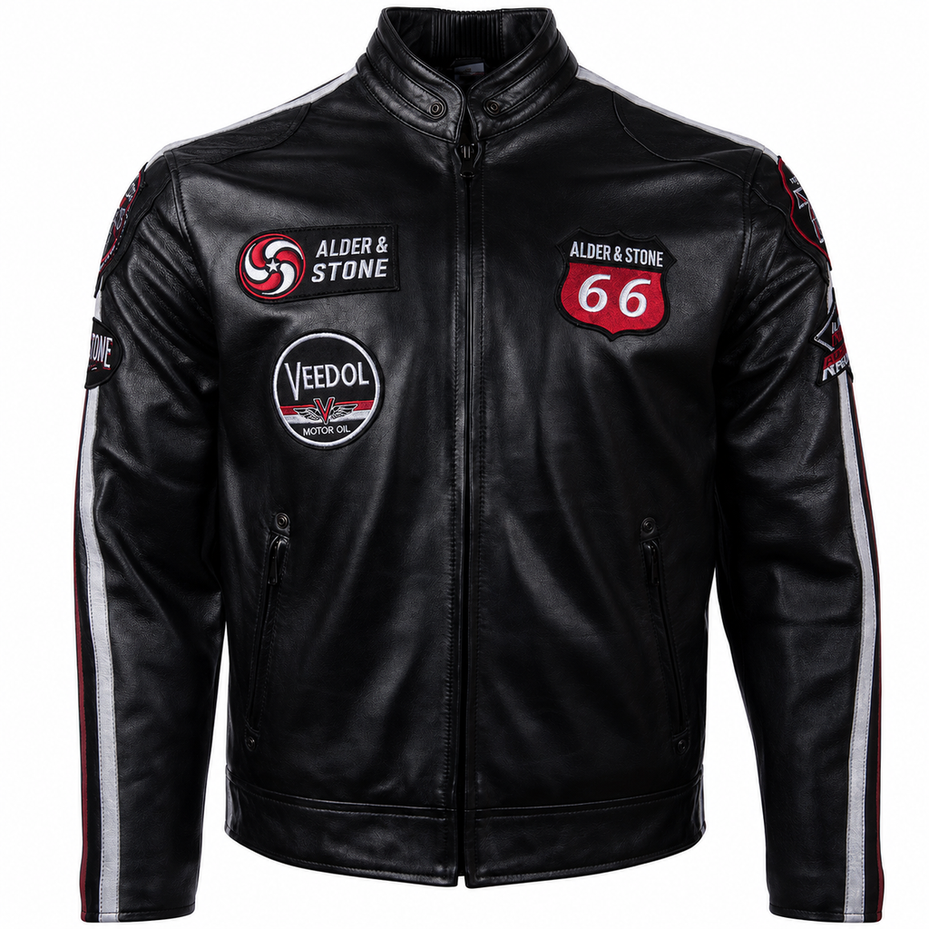 Alder & Stone Men's Racing Biker Jacket - Black