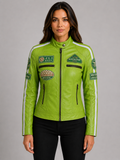 Alder & Stone Women's Racing Biker Jacket - Parrot Green