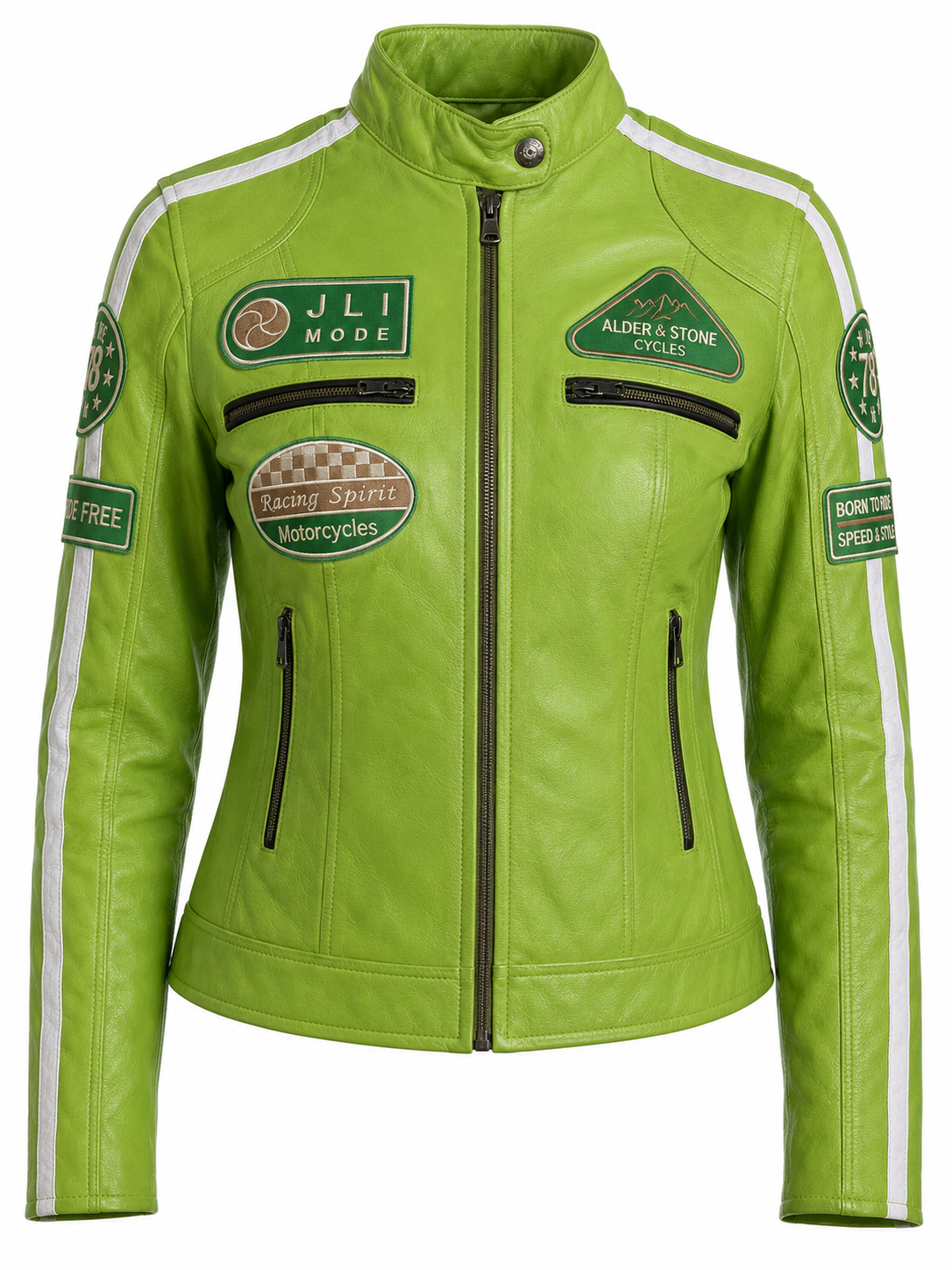 Alder & Stone Women's Racing Biker Jacket - Parrot Green