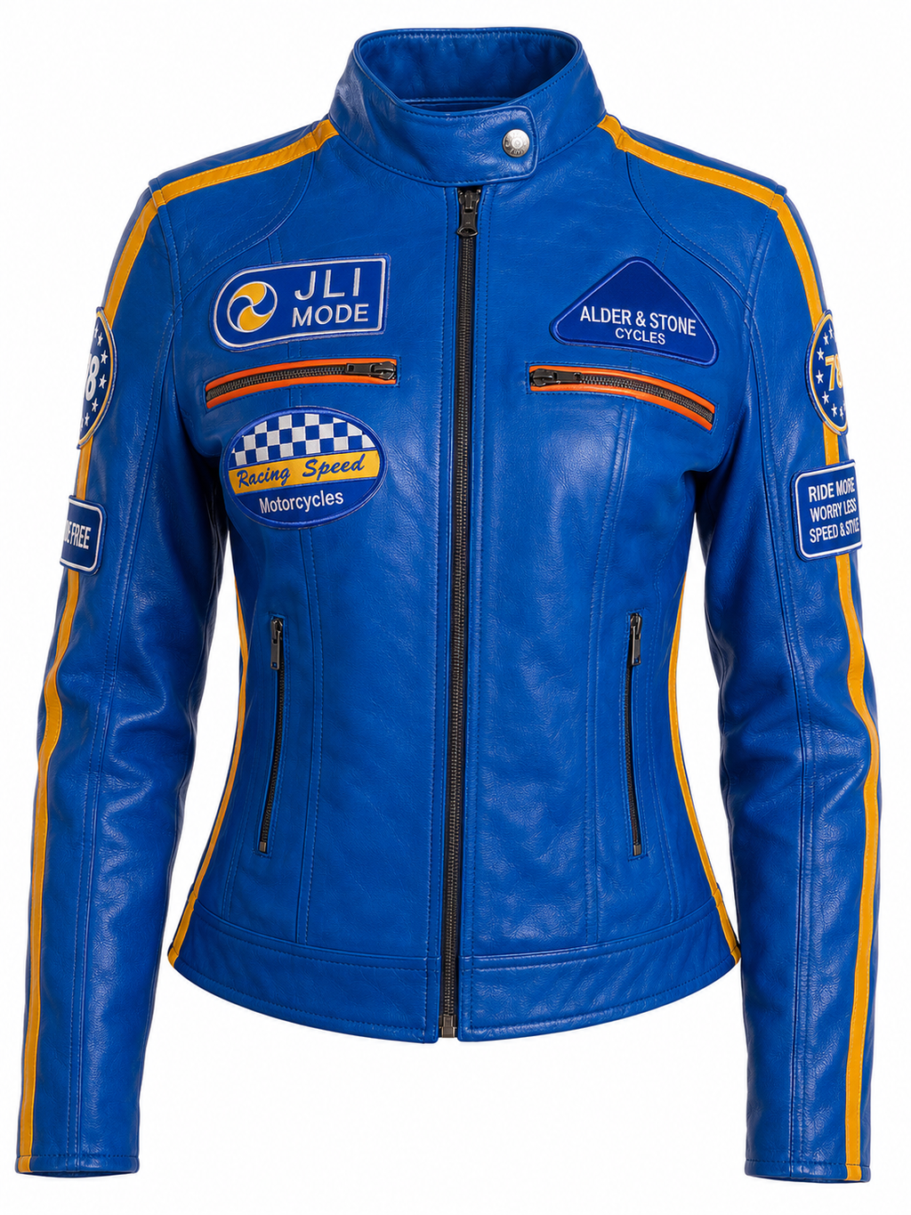 Alder & Stone Women's Racing Biker Jacket - Electric Blue