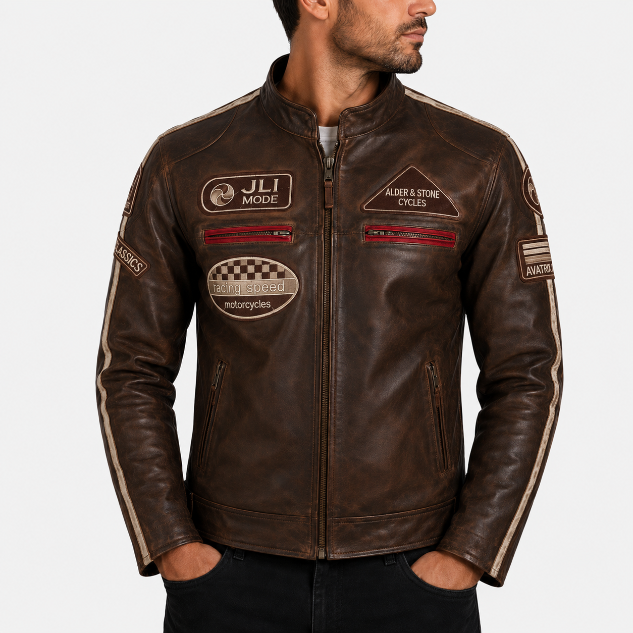 Alder & Stone Men's Racing Biker Jacket - Nevada Brown