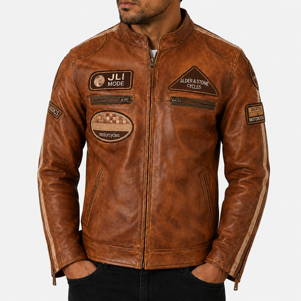 Alder & Stone Men's Racing Biker Jacket - Nevada Timber