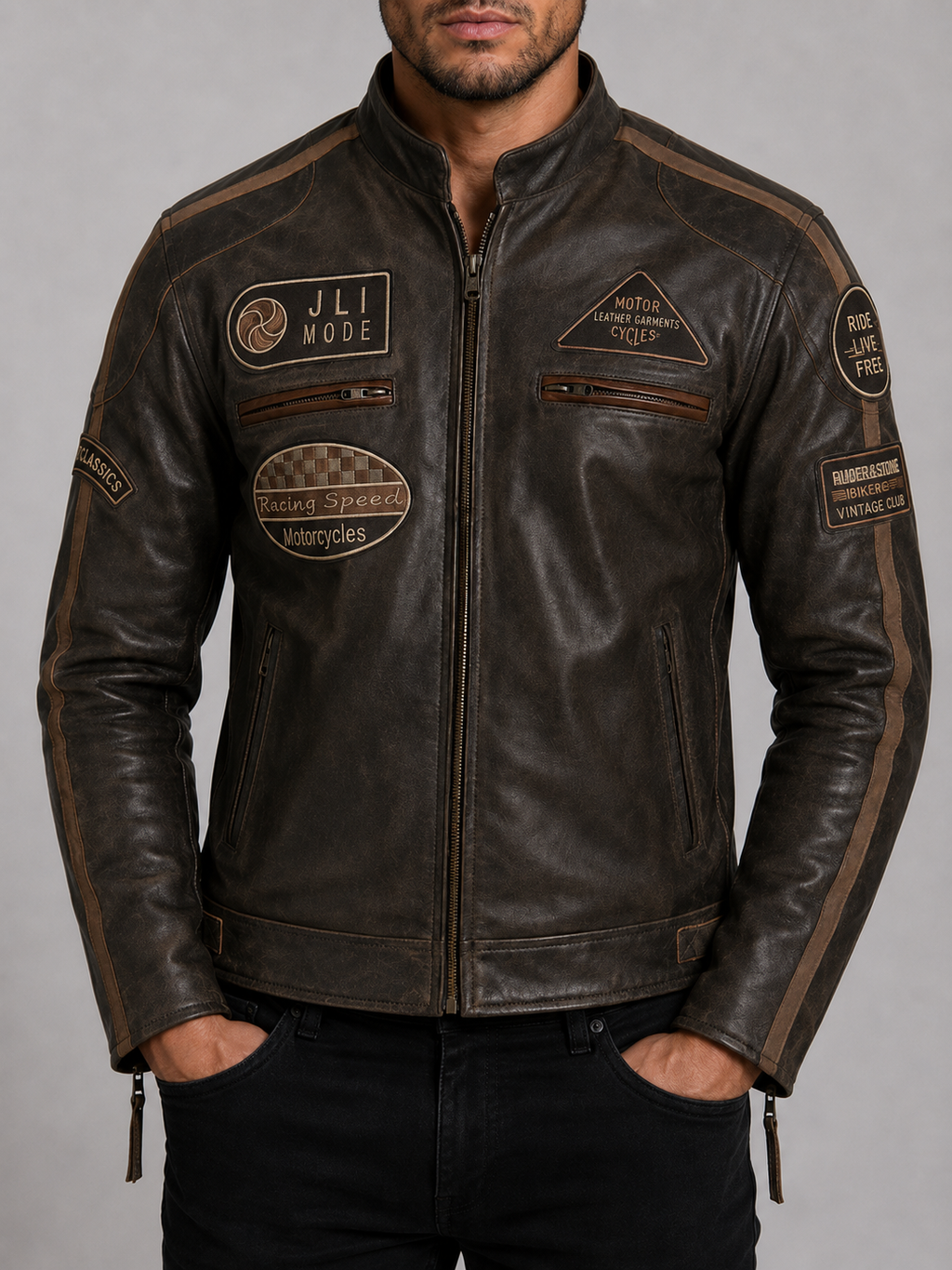 Alder & Stone Men's Racing Biker Jacket - Desert Tan