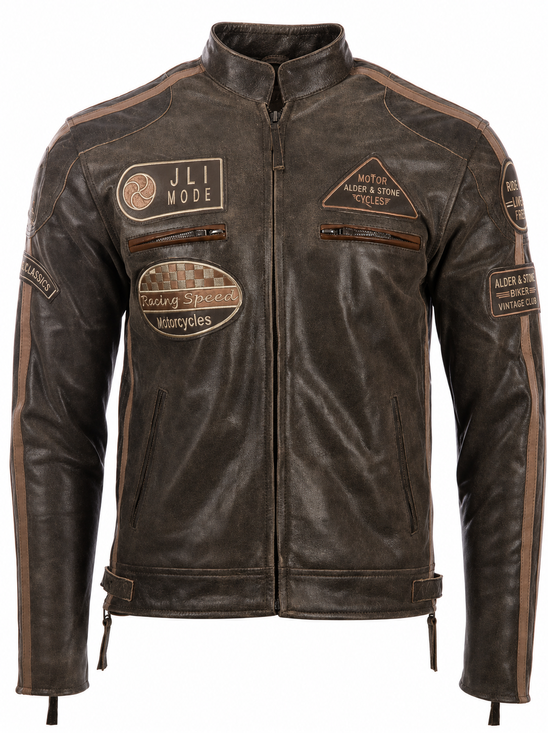 Alder & Stone Men's Racing Biker Jacket - Desert Tan