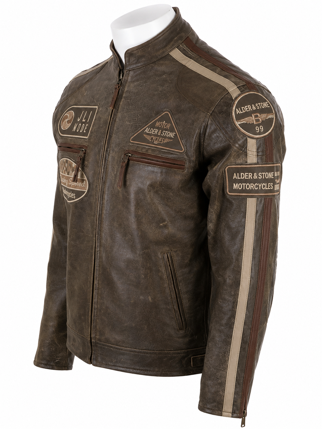 Alder & Stone Men's Racing Biker Jacket - Desert Tan