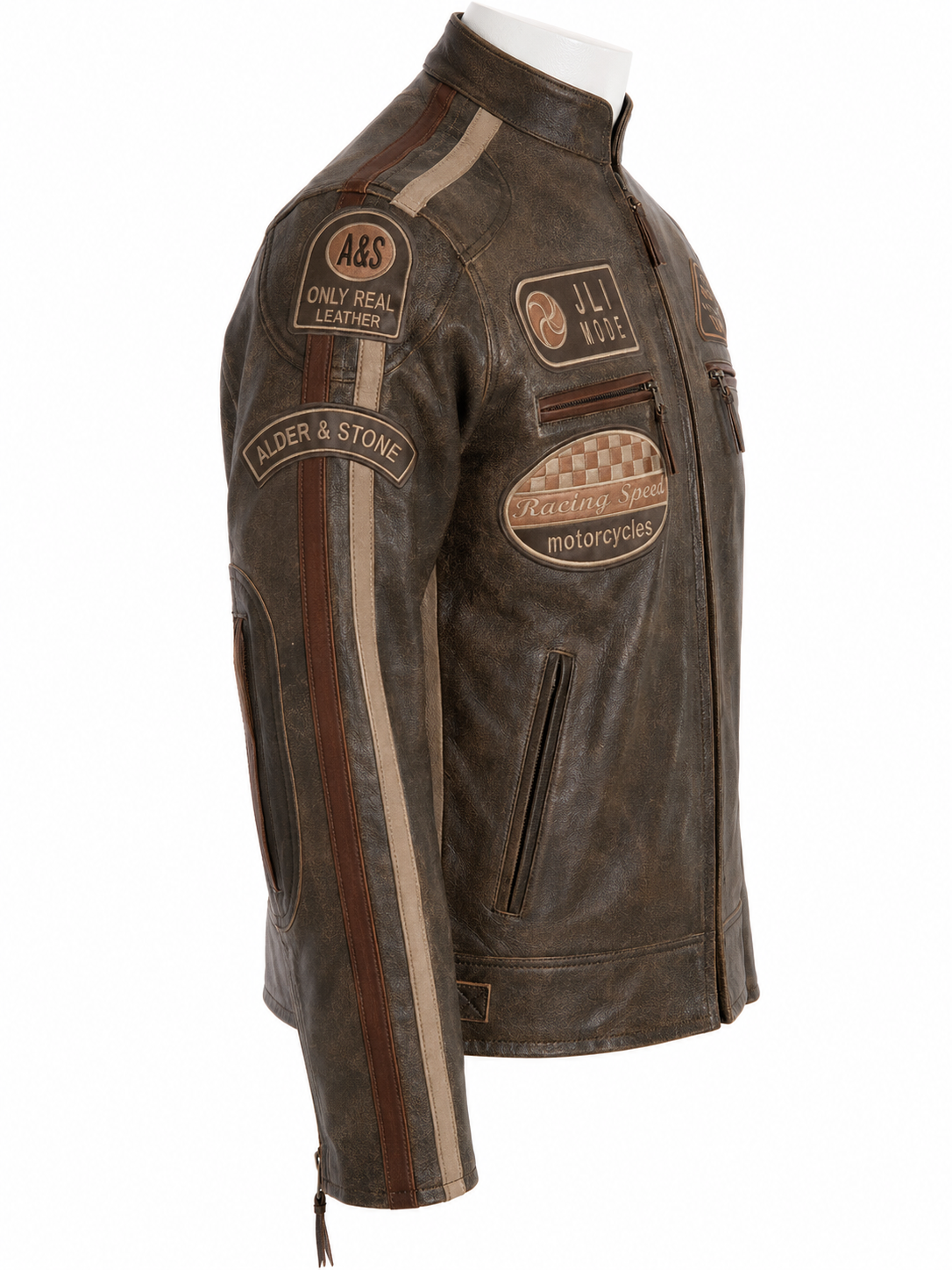 Alder & Stone Men's Racing Biker Jacket - Desert Tan
