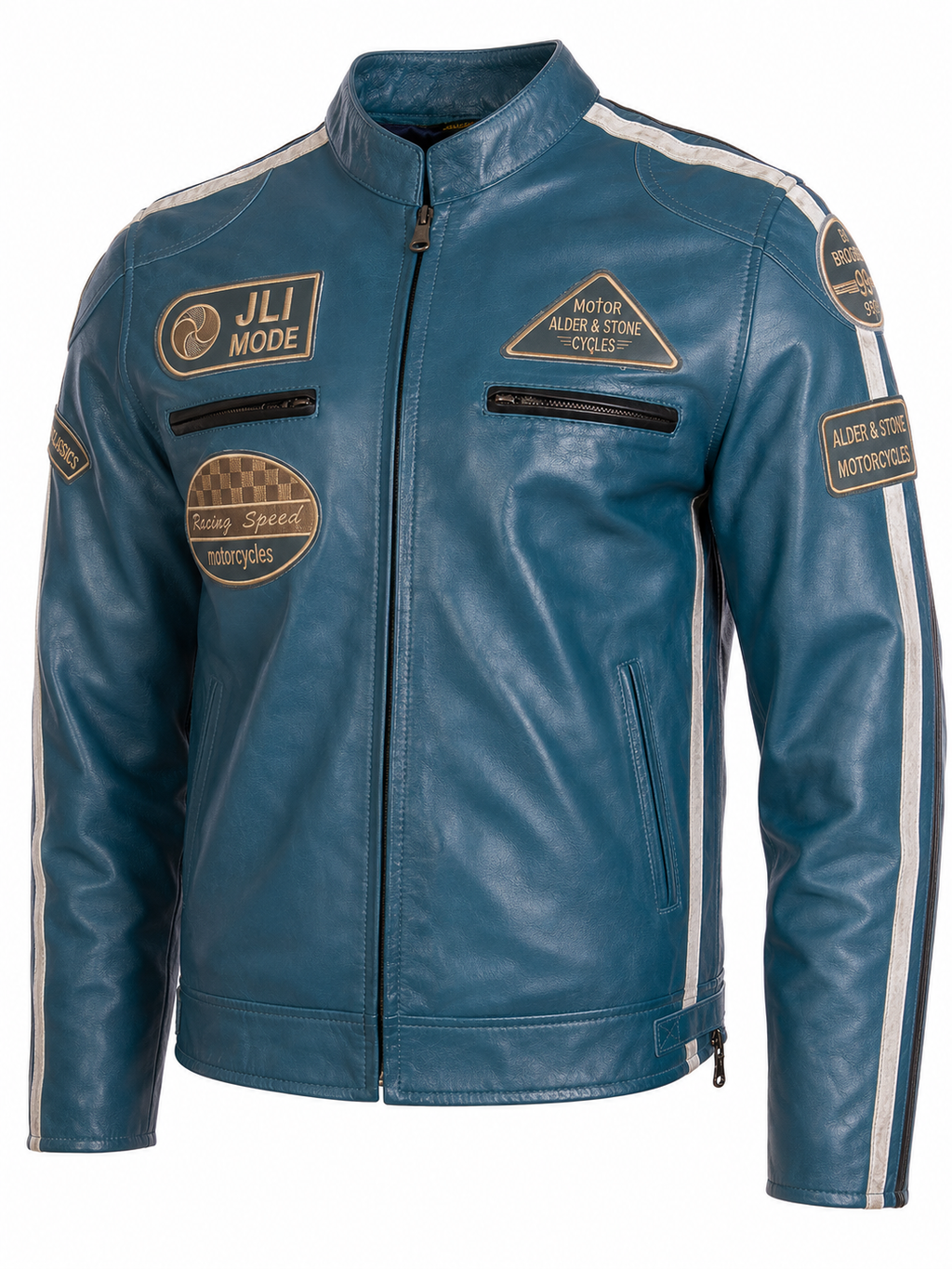 Alder & Stone Men's Racing Biker Jacket - Denim Blue