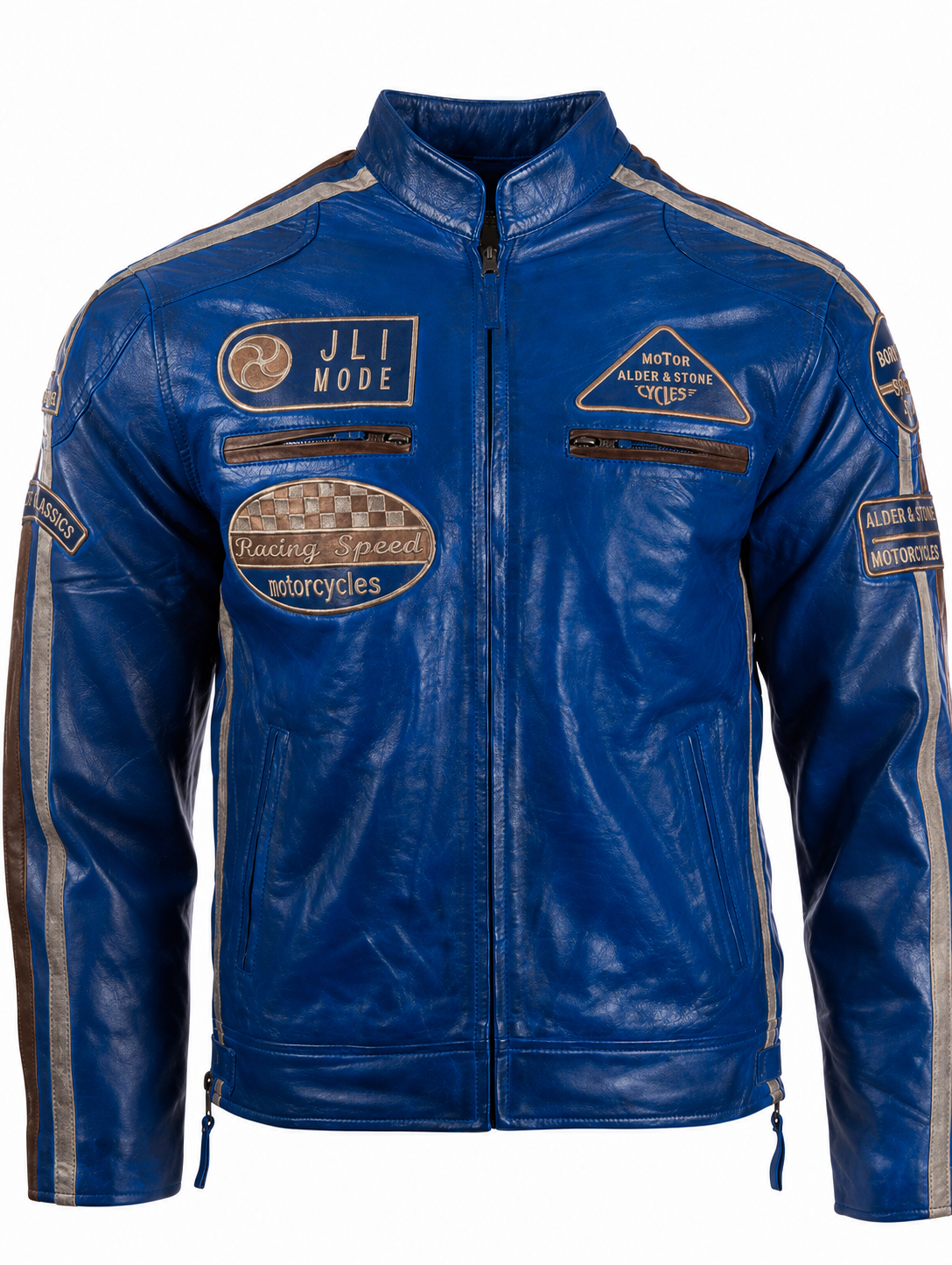 Alder & Stone Men's Racing Biker Jacket - Ocean Blue
