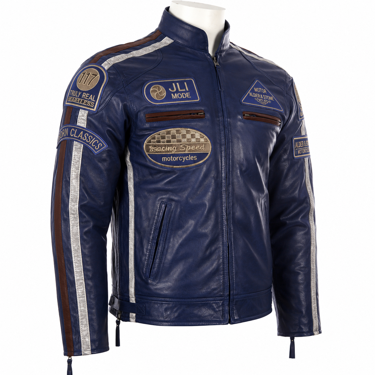 Alder & Stone Men's Racing Biker Jacket - Ocean Blue