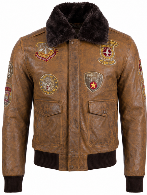 Alder & Stone Men's Aviator Bomber Jacket - Cognac