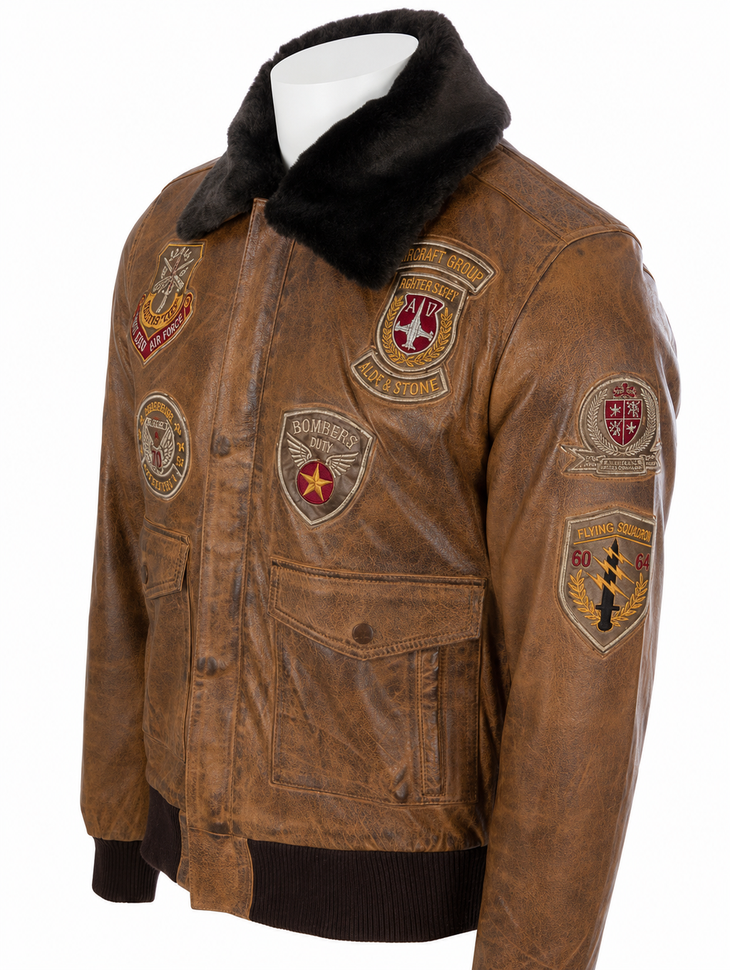Alder & Stone Men's Aviator Bomber Jacket - Cognac
