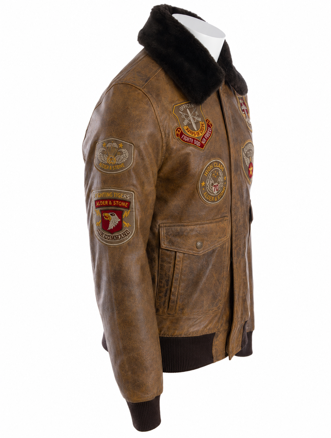 Alder & Stone Men's Aviator Bomber Jacket - Cognac