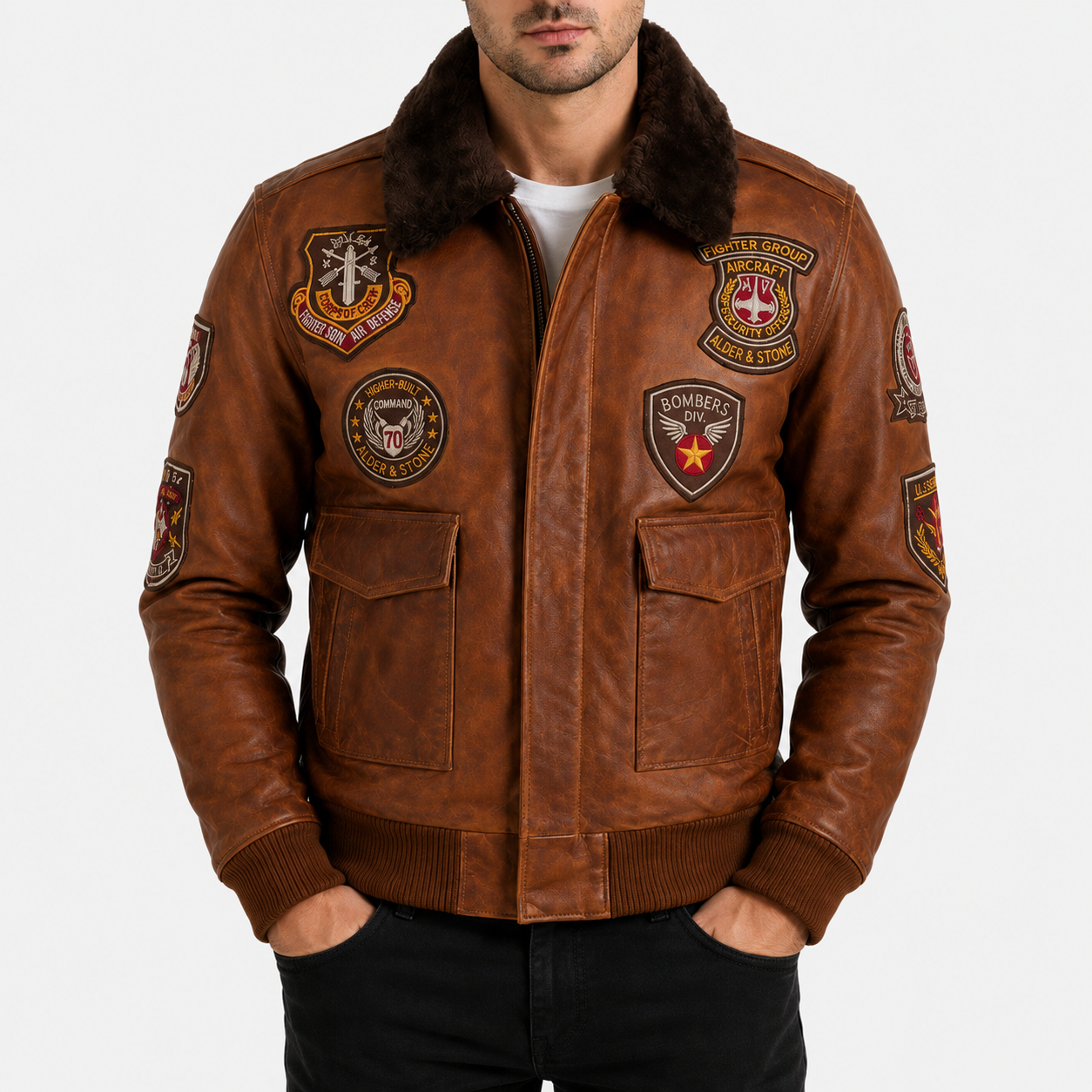 Alder & Stone Men's Aviator Bomber Jacket - Nevada Timber