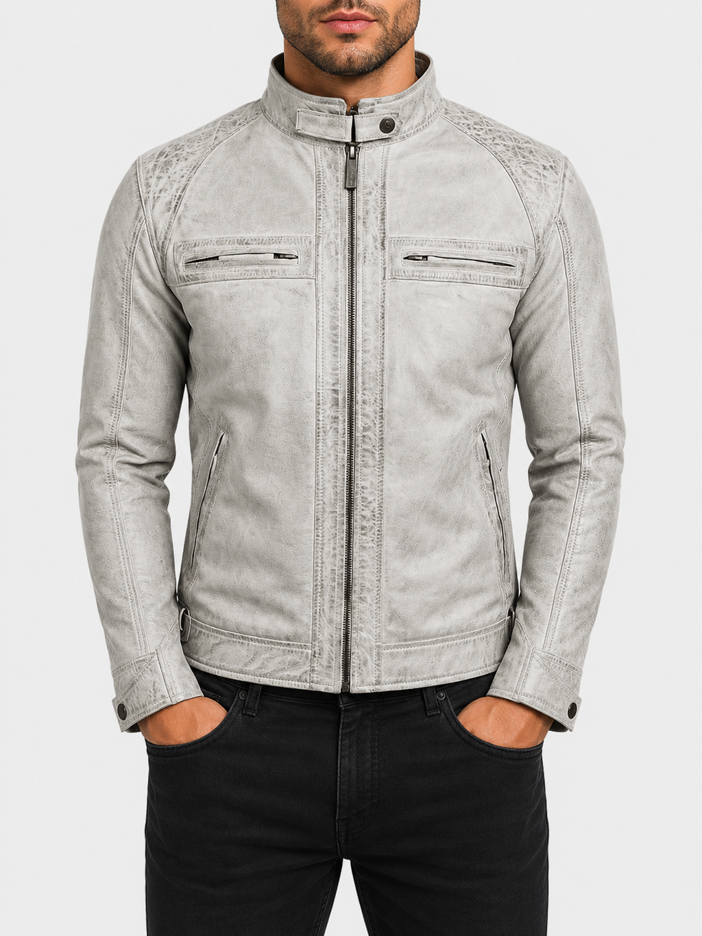 44T9 Men's Biker Jacket - Dirty White