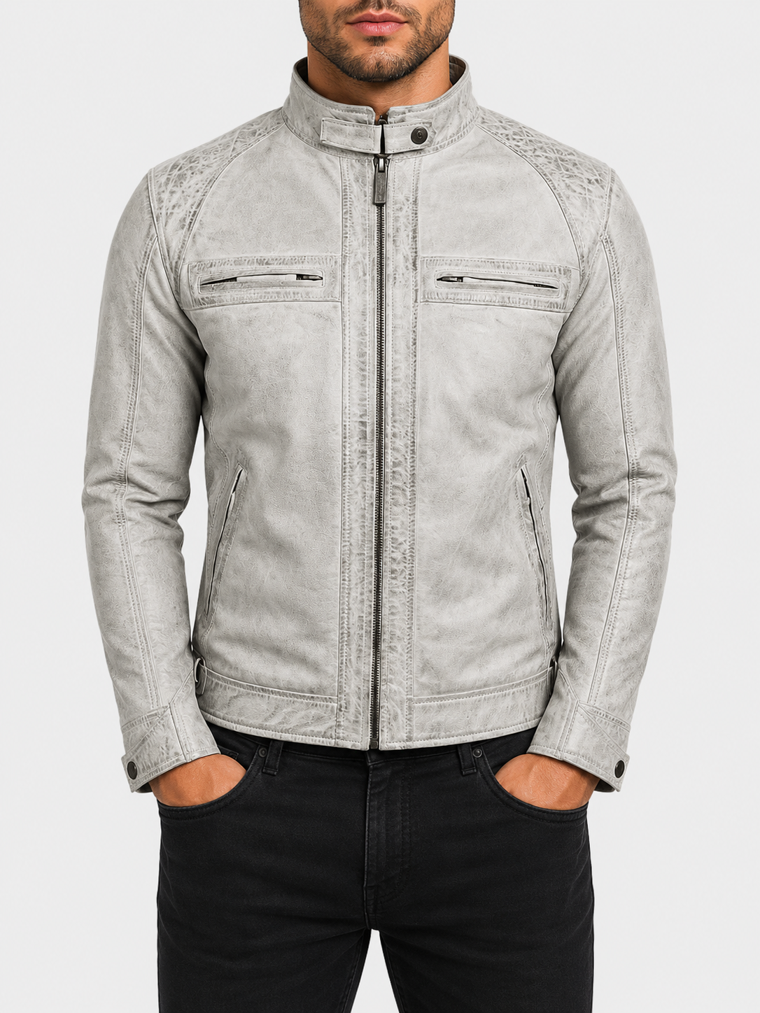44T9 Men's Biker Jacket - Dirty White