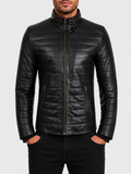 K5MP Men's Quilt Puffer Aviator Bomber Jacket - Black