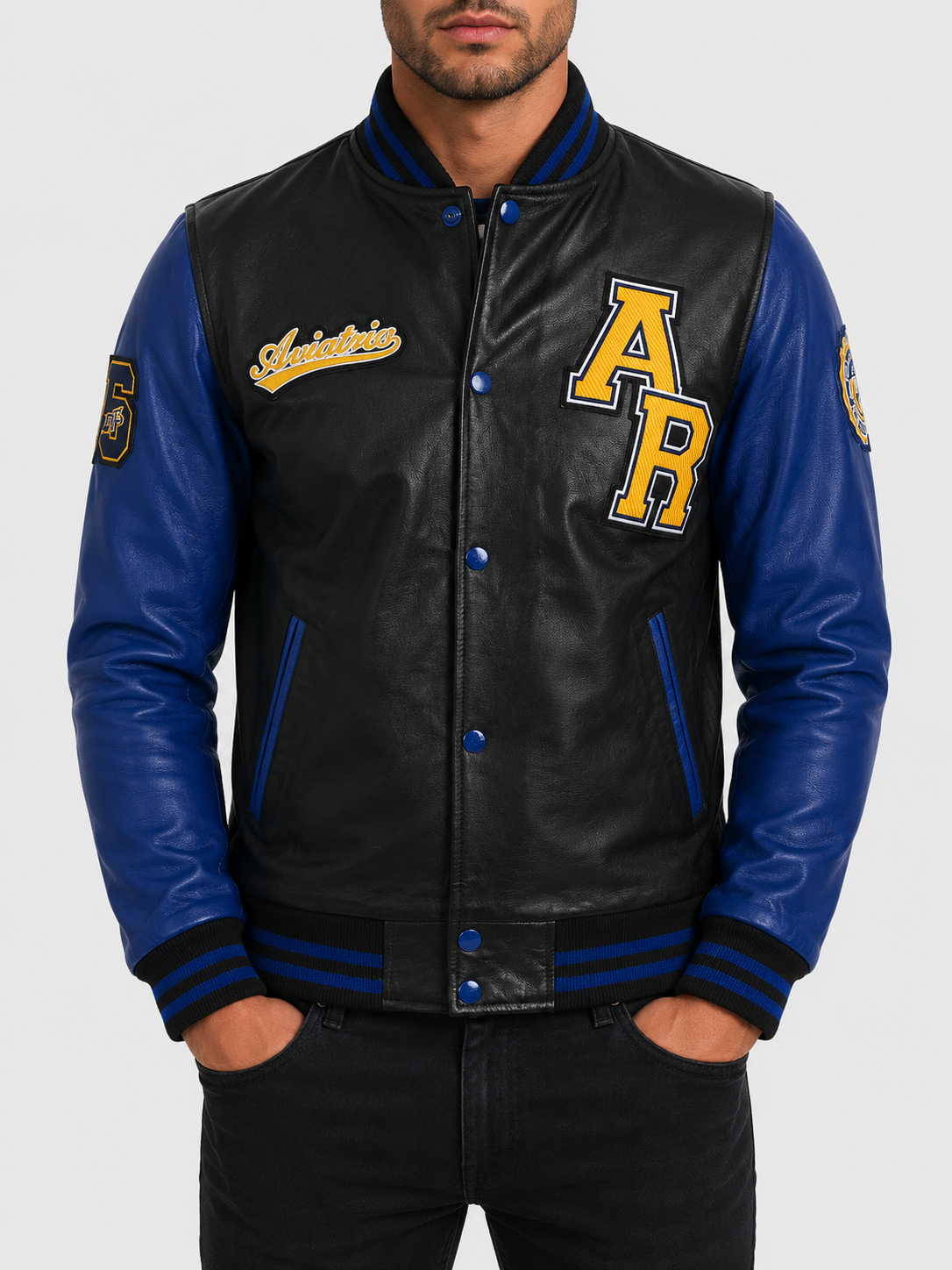 VZH7 Men's Varsity Jacket - Black/Blue