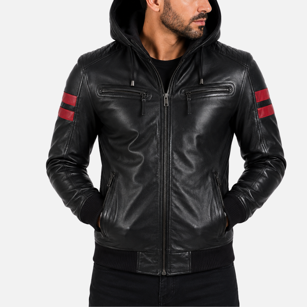 2VQ9 Men's Hood Bomber Jacket - Black