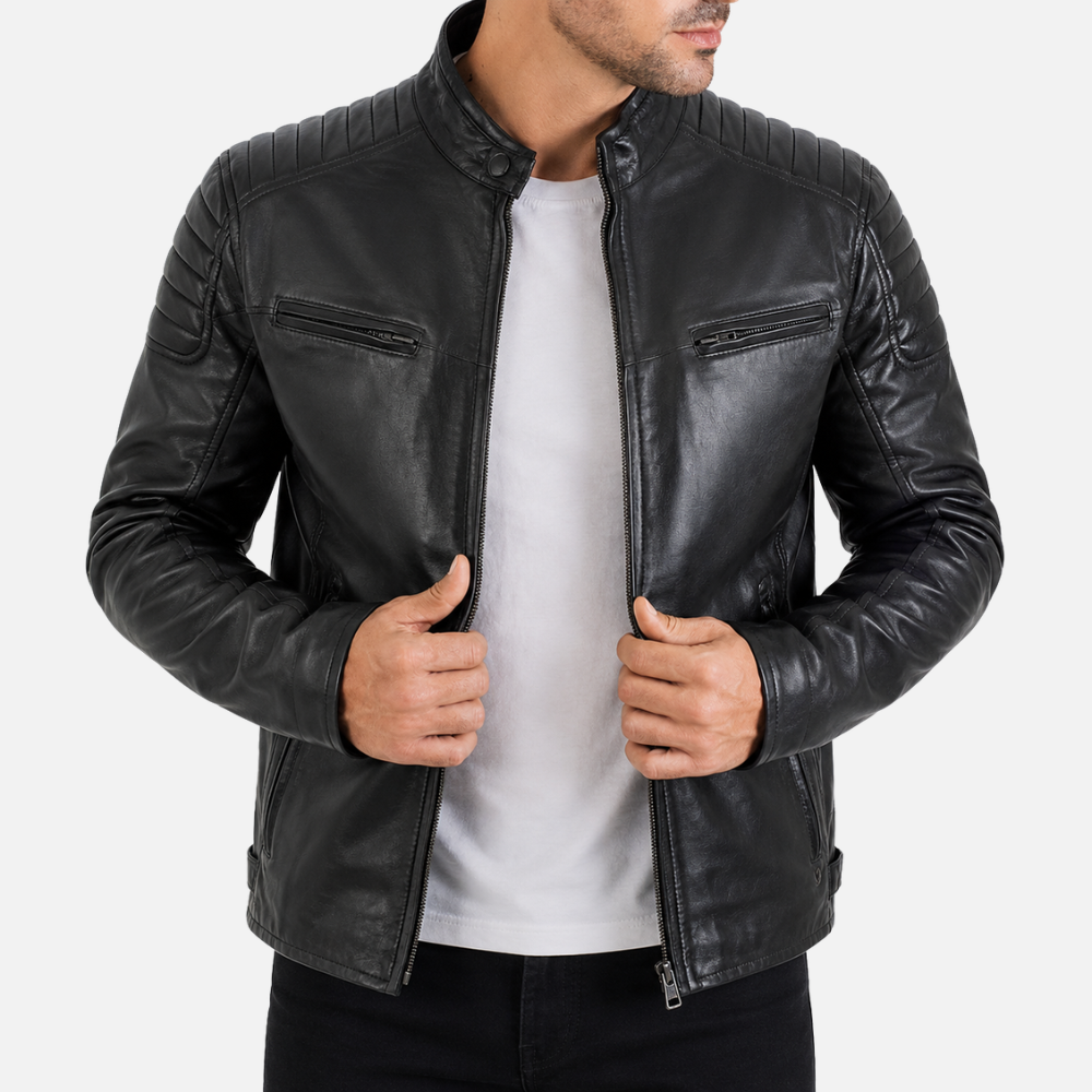 T86N Men's Diamond Biker Jacket - Black