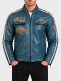 CXUS Men's Racing Biker Jacket - Denim Blue